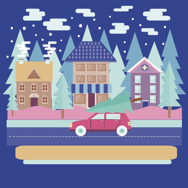 冬季城市景观用冷杉平现代风格。图片下载