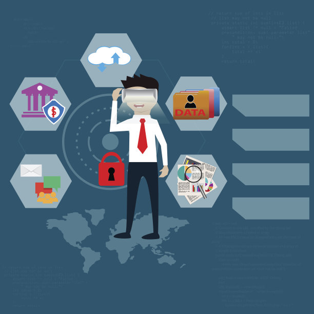 技术概念，商人在VR玻璃工作-矢量插图图片下载