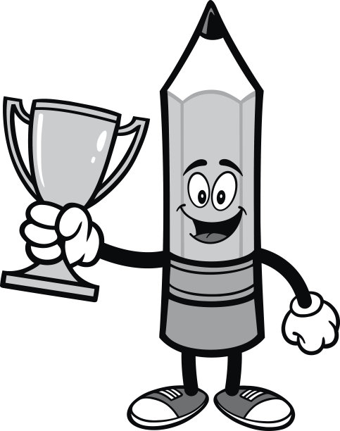 铅笔配奖杯插图图片下载