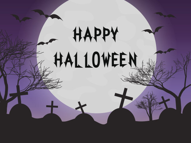 大月亮，坟墓，黑树，蝙蝠图片下载