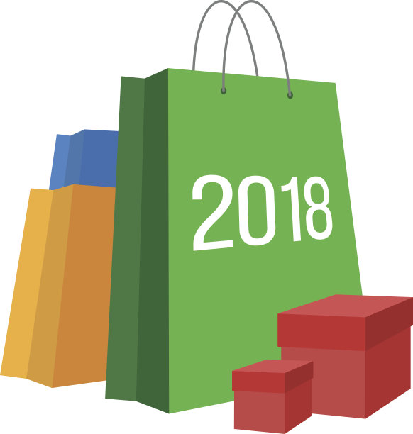 一套彩色纸袋与数字2018图片下载