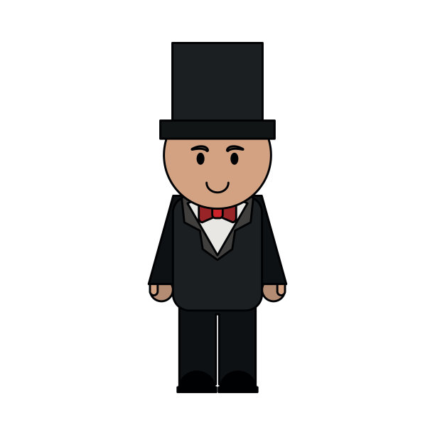 男人卡通穿着西装与大礼帽的图标形象图片下载