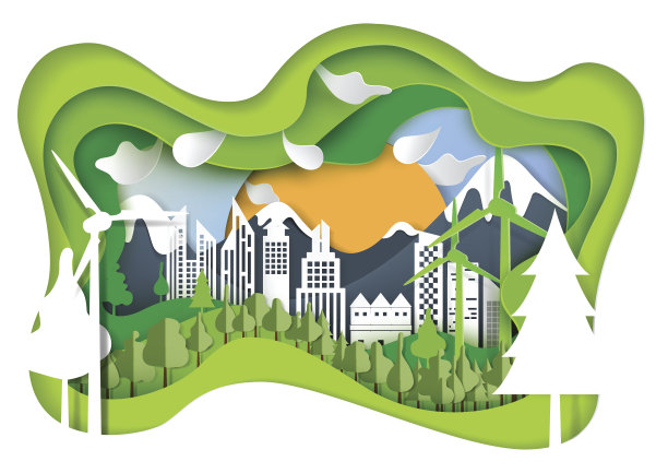 自然景观与生态城市纸雕理念素材图片