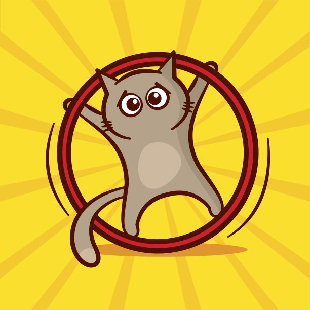 可爱的卡通猫与呼啦圈运动。矢量图图片下载