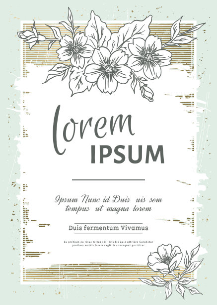 花复古卡片与花，叶，框架图片下载