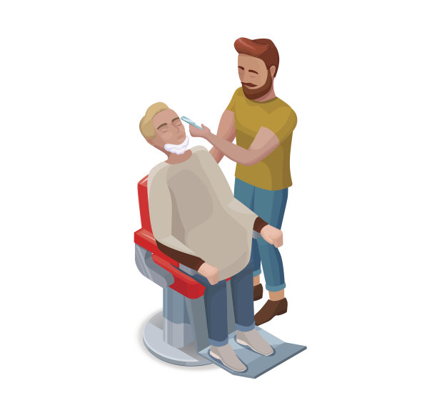 理发师或发型师刮现代潮人的胡子，有些图片下载