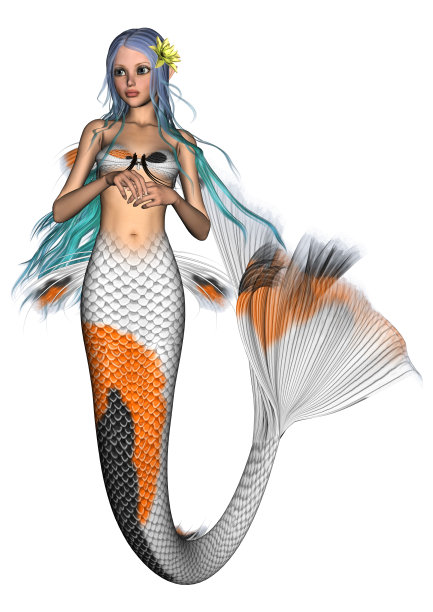 3D渲染幻想美人鱼在白色图片下载