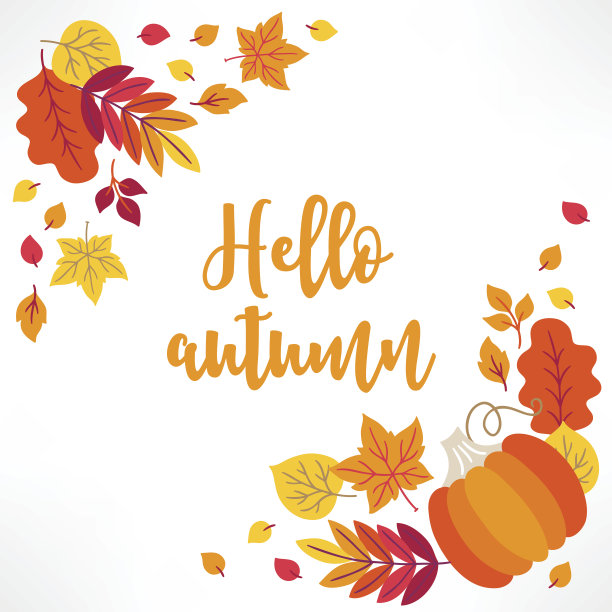 秋天的贺卡上有树枝、树叶和南瓜图片下载
