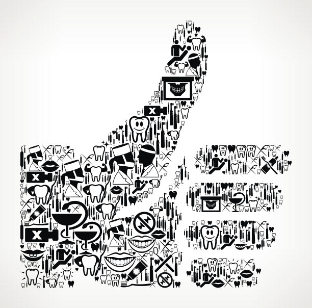 大拇指上的牙医和牙科矢量图标模式图片下载