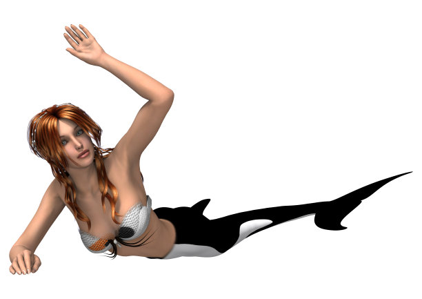 3D渲染幻想美人鱼在白色图片下载