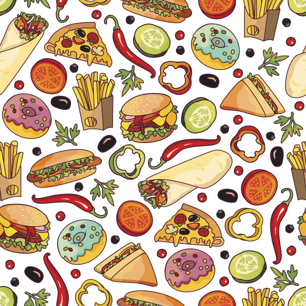 矢量卡通快餐无缝模式图片下载
