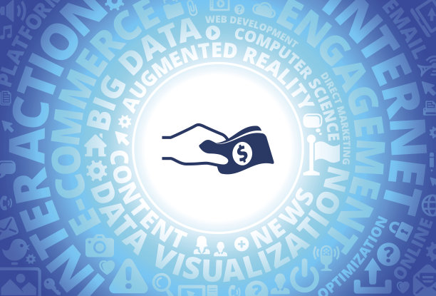 赋予互联网上的金钱图标现代科技词汇背景图片下载