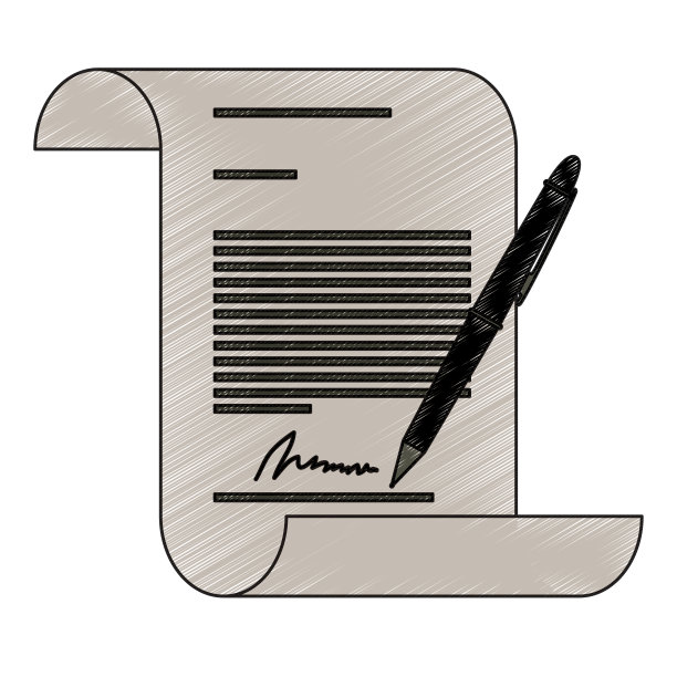 连续单合同文件公司和钢笔彩色轮廓图片下载