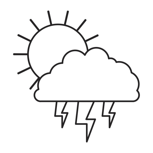 太阳云和闪电的单色剪影图片下载