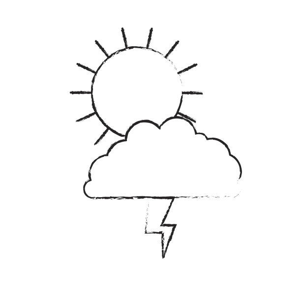 太阳云和闪电单色模糊剪影图片下载