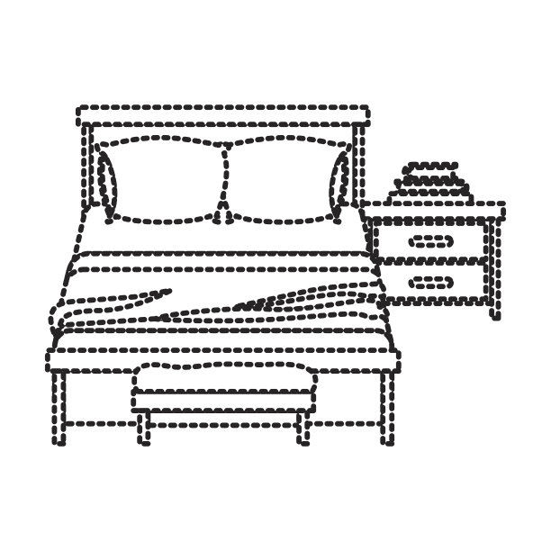 卧室的床头柜上有书，白色的背景上点缀着剪影图片下载