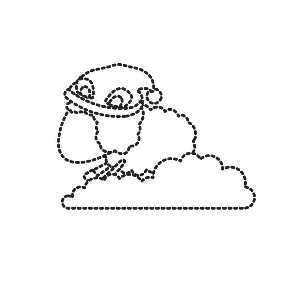 绵羊动物没有脸，戴着睡帽进入云彩，在白色的背景上点缀着剪影图片下载