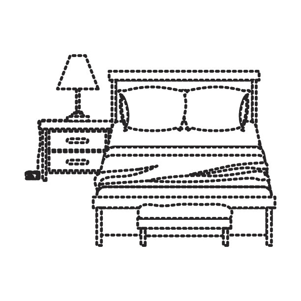 卧室床头柜上有灯，白色背景上点缀着剪影图片下载