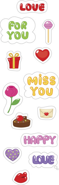 爱的贴纸。扁平和卡通风格。矢量插图上的白色背景。图片下载