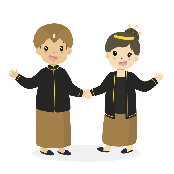 孩子在爪哇传统服装卡通向量图片下载