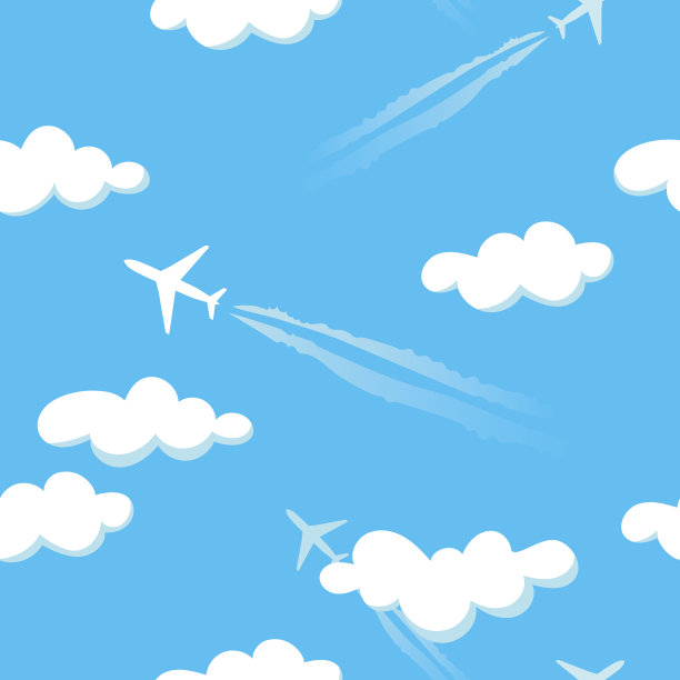 简单的蓝天白云飞机无缝图案图片下载