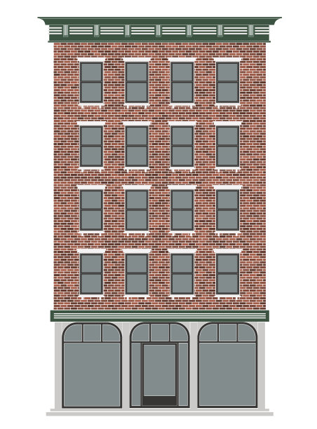 典型的美国多层砖房。城市的商业中心。昂贵的房地产。图片下载