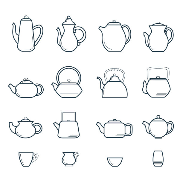 矢量插图收集茶杯和水壶。图片下载