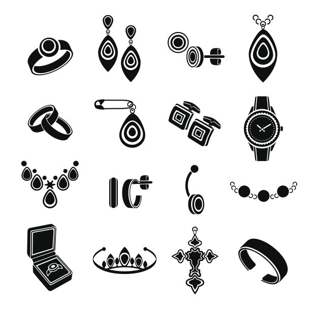 设置图标珠宝矢量。黑色的平面图标孤立在白色背景上图片下载