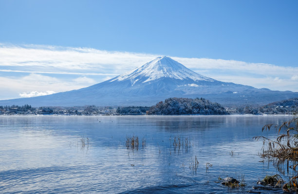 日本川口湖的富士山冬天下雪图片下载