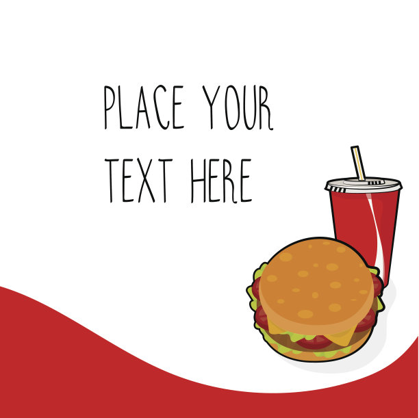红色矢量模板与汉堡和红色苏打杯快餐业务。图片下载