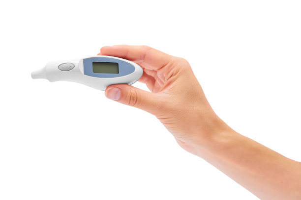 耳朵温度计在手孤立在白色背景图片下载