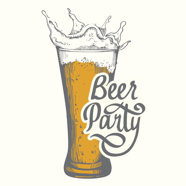 酒吧的饮料菜单。矢量插图与啤酒杯在素描风格。白色背景的派对海报。墨水手写字体图片下载