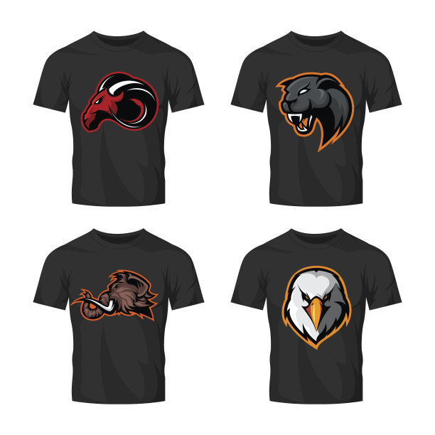 狂暴的豹，猛犸象，鹰和公羊运动矢量标志概念集孤立的白色背景。图片下载