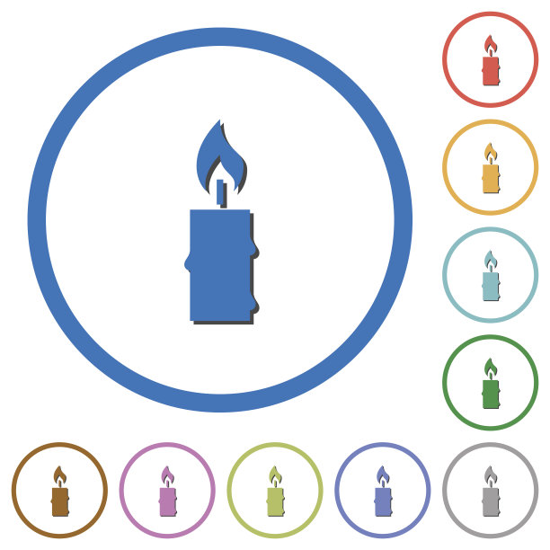 燃烧的蜡烛与融化的蜡图标与阴影和轮廓图片下载