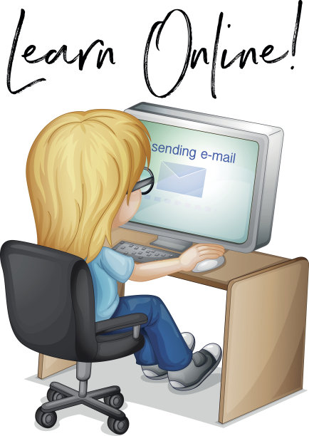 短语在线学习与女孩在电脑上工作图片下载