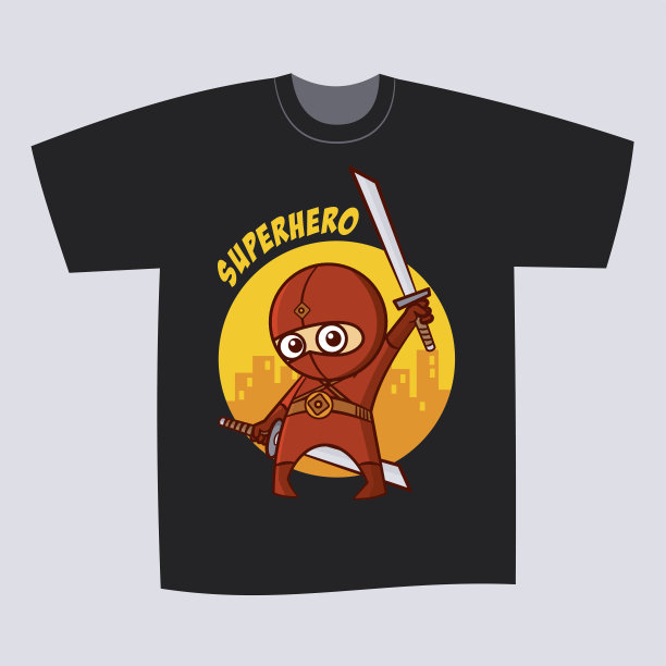超级英雄忍者t恤黑色印花设计图片下载