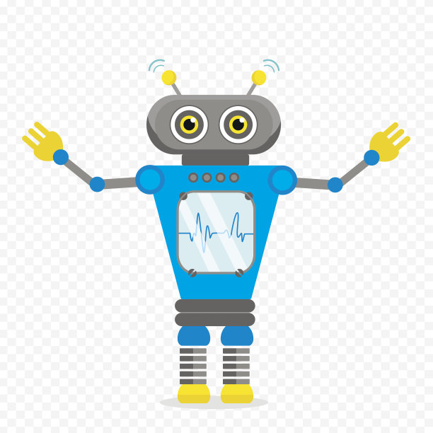 蓝色开朗的卡通机器人角色。图片下载