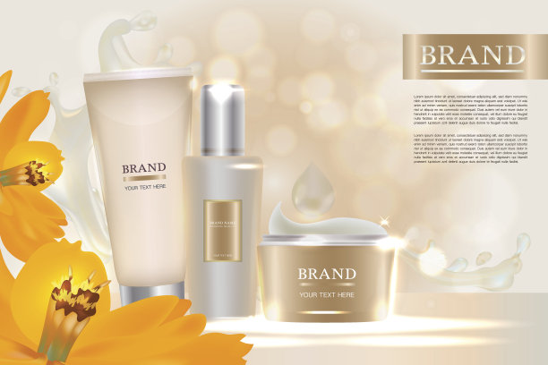 化妆品容器与广告背景准备使用，水扩散和橙花护肤广告。图片下载