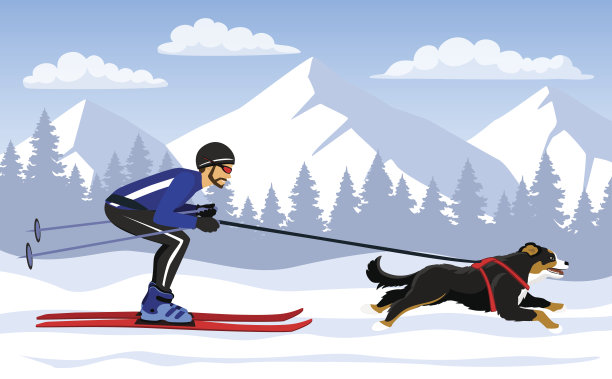 男子斯基约林和他的狗伯恩斯在山上图片下载