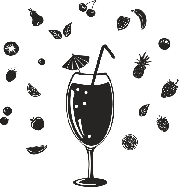 水果鸡尾酒轮廓与不同的水果和浆果周围图片下载
