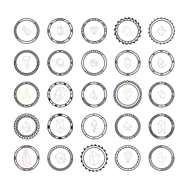 民族集与手绘框架和水晶。装饰设计元素。浪漫的放荡不羁的风格图片下载