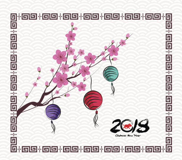 纸灯笼与梅花：狗年素材图片