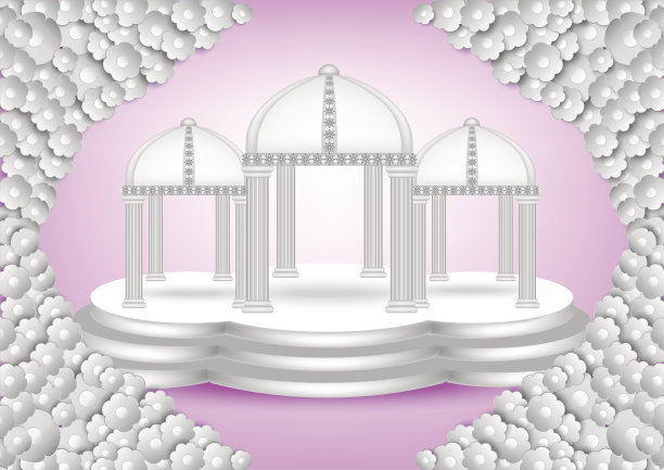 设计理念:白色花朵和粉色背景的亭子。向量EPS10图片下载