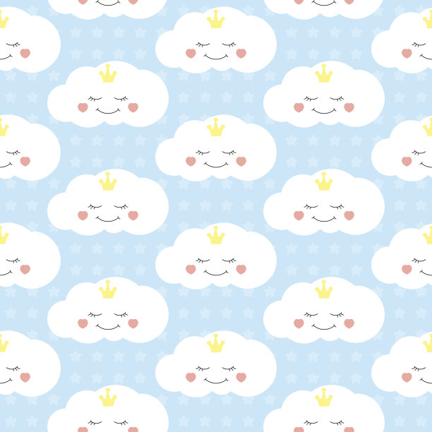 可爱的婴儿云图案矢量无缝图片下载