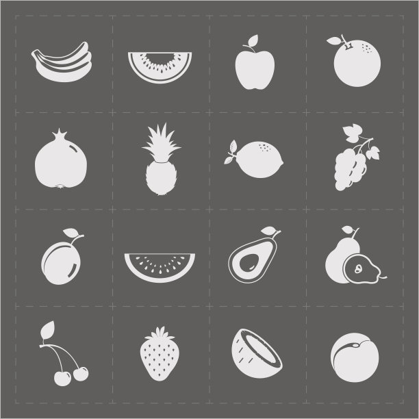 白色水果图标设置在灰色背景图片下载