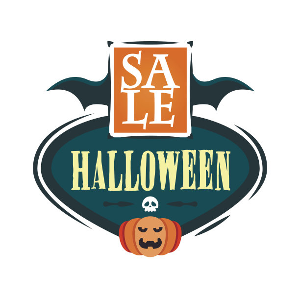 万圣节促销提供设计模板。矢量插图与飞行标题和南瓜。孤立的插图。图片下载