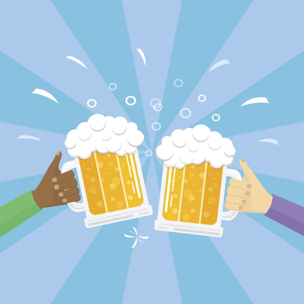 男人的手握杯啤酒在复古的背景。向量。图片下载
