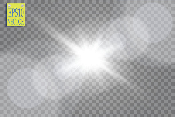 矢量透明阳光特殊镜头光晕光效果。阳光闪烁着光芒和聚光灯图片下载