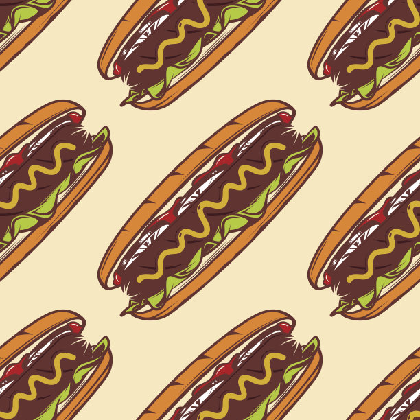 彩色无缝模式与热狗，矢量背景的快餐图片下载