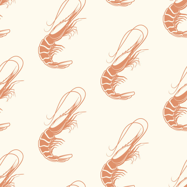 海产品无缝模式与大西洋虾，矢量插图图片下载